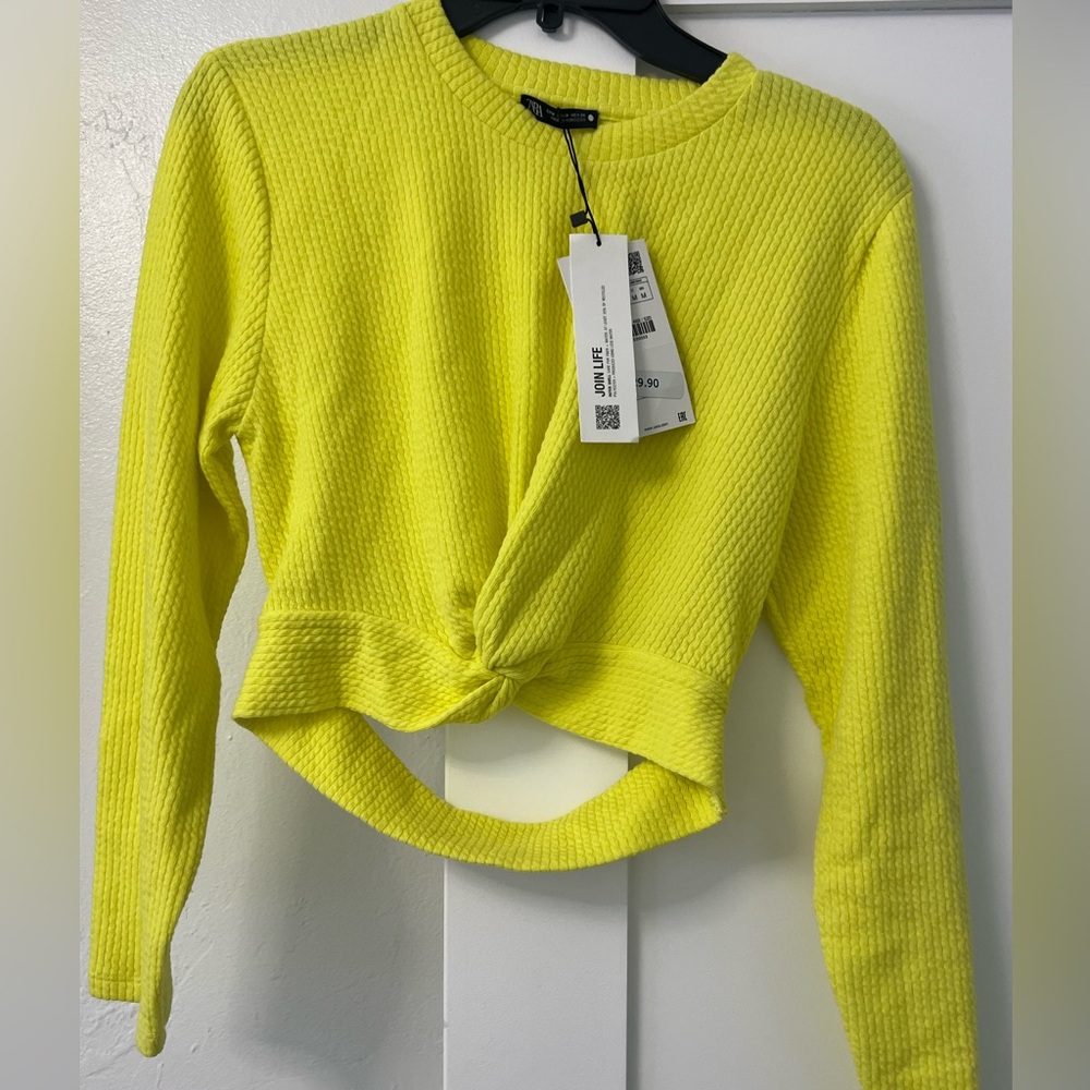 Zara Neon Yellow Textured Knit Top